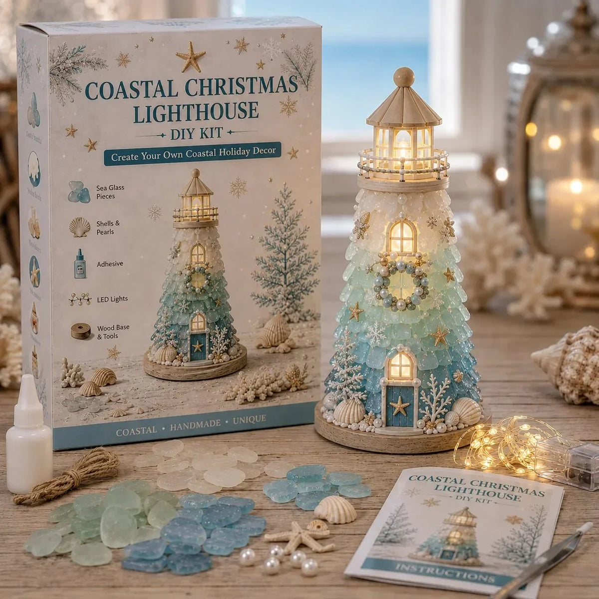 Decorative Beginner-Friendly DIY Lighted Sea Glass-Style Lighthouse