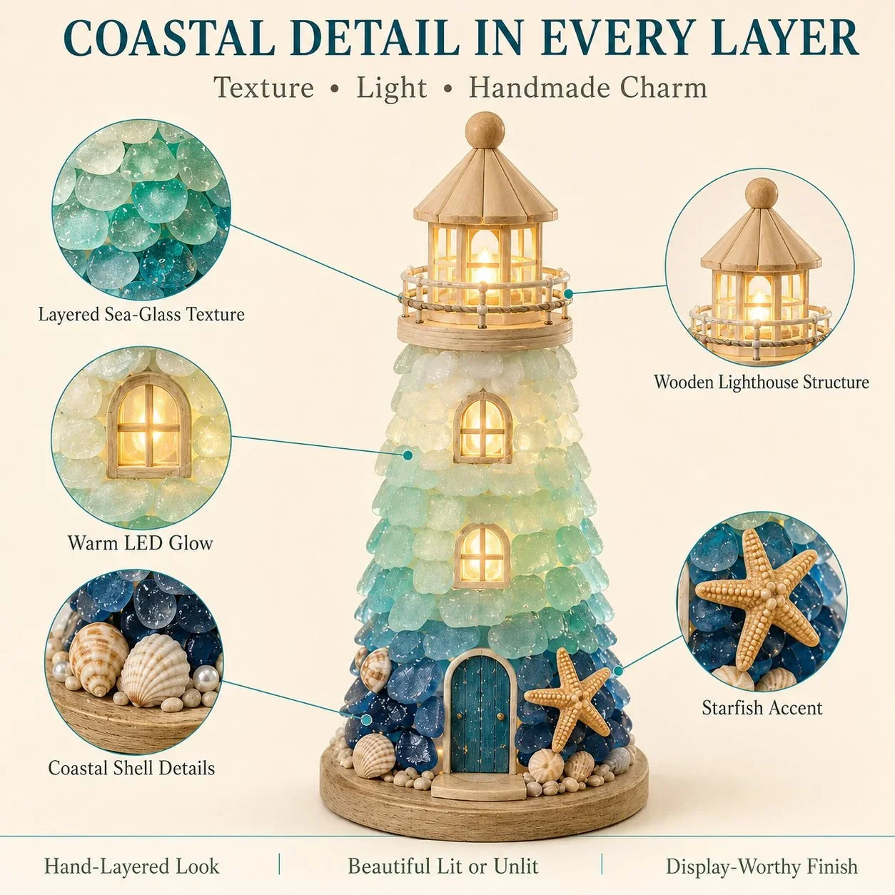 Decorative Beginner-Friendly DIY Lighted Sea Glass-Style Lighthouse
