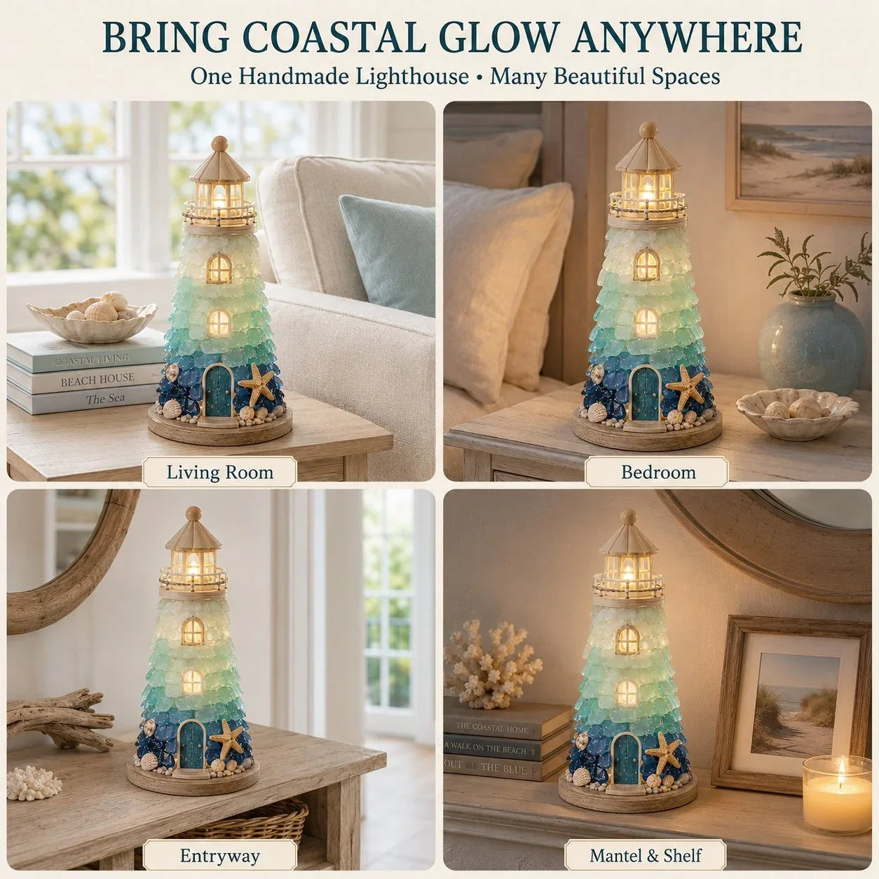 Decorative Beginner-Friendly DIY Lighted Sea Glass-Style Lighthouse