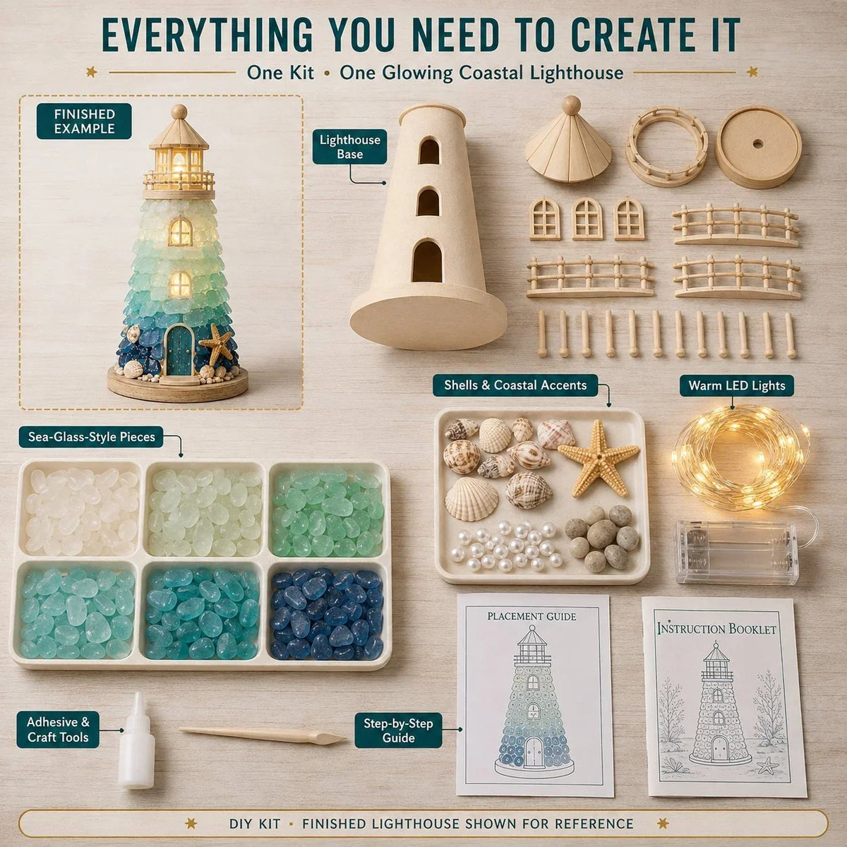 Decorative Beginner-Friendly DIY Lighted Sea Glass-Style Lighthouse