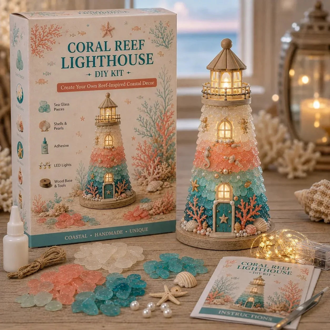 Decorative Beginner-Friendly DIY Lighted Sea Glass-Style Lighthouse