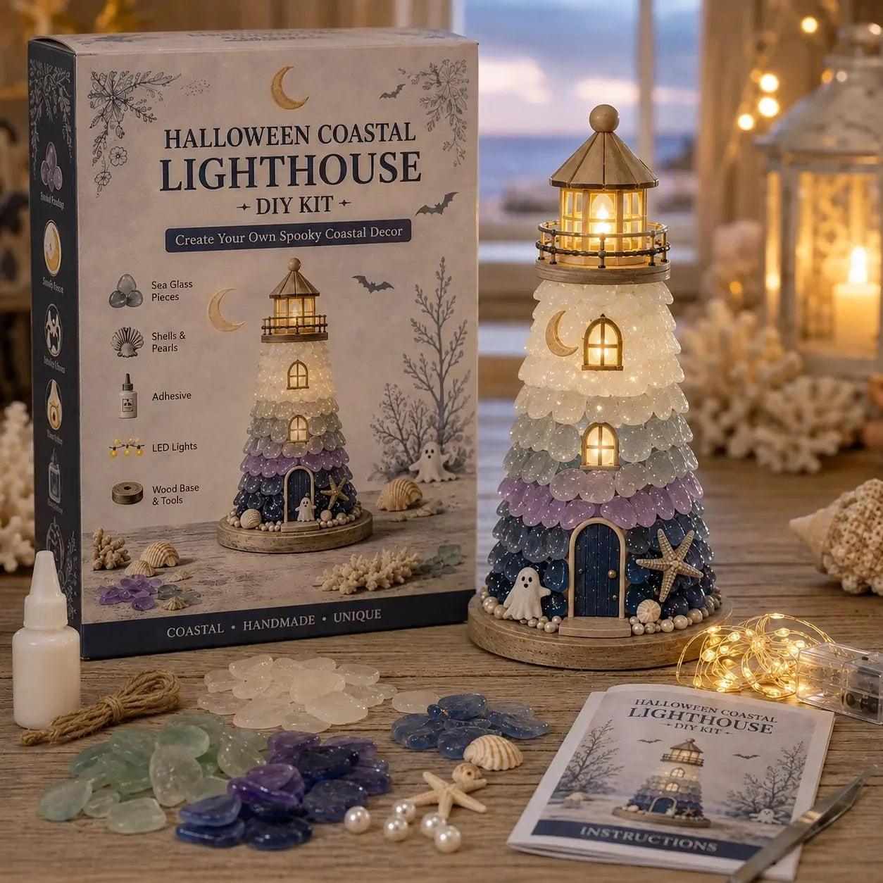 Decorative Beginner-Friendly DIY Lighted Sea Glass-Style Lighthouse