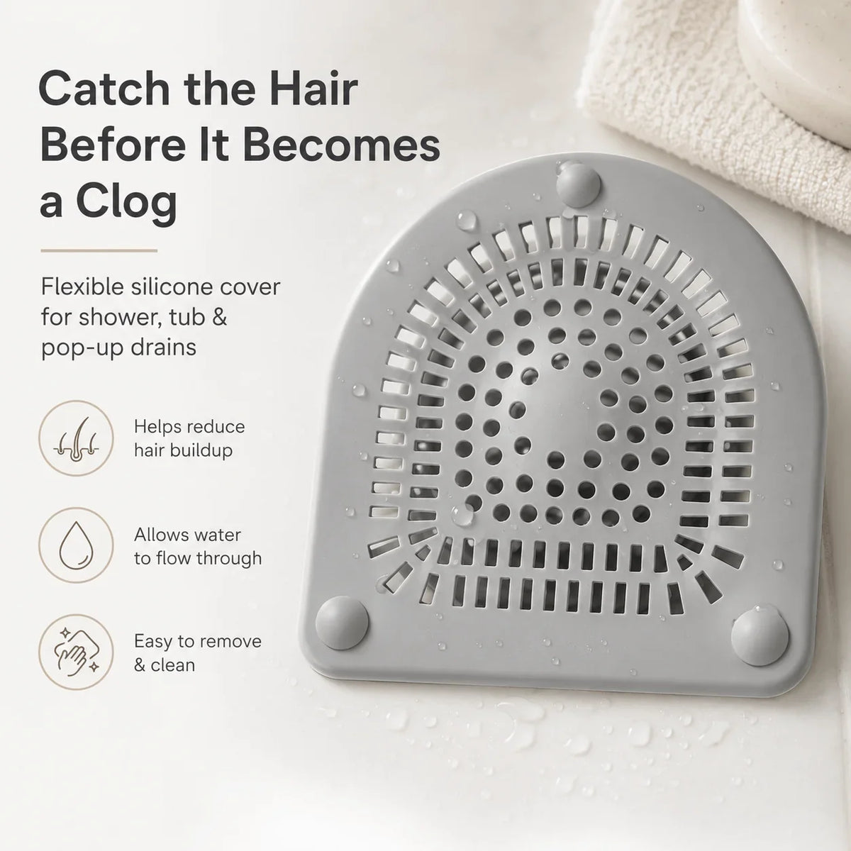 Easy-Care Silicone Shower Drain Hair Catcher 6" Flexible Dome Cover