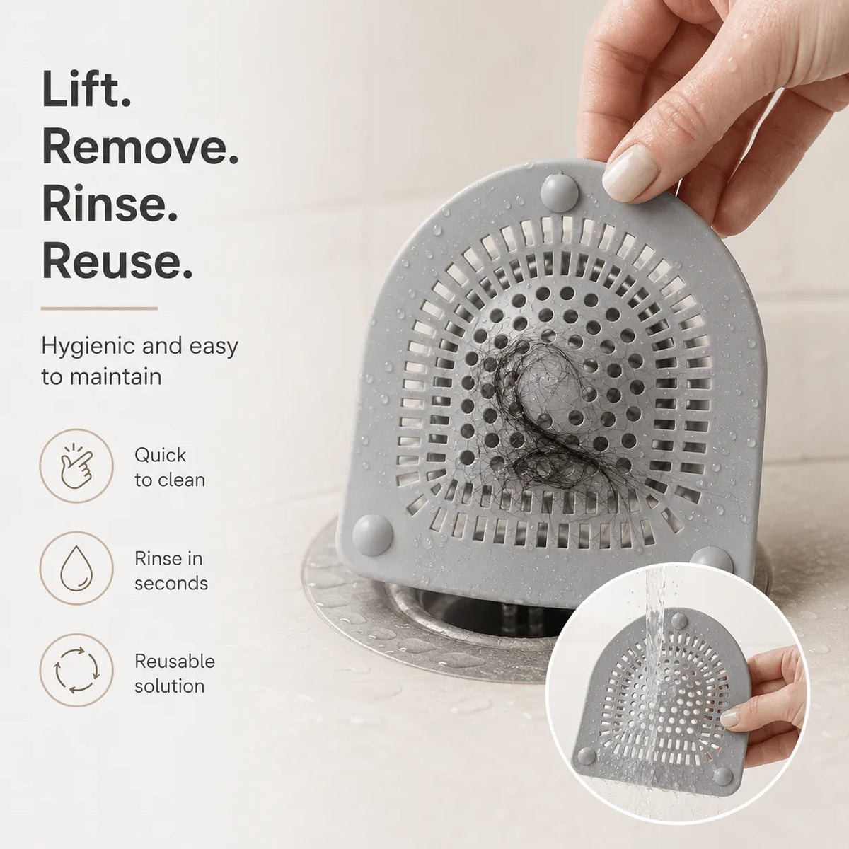 Easy-Care Silicone Shower Drain Hair Catcher 6" Flexible Dome Cover