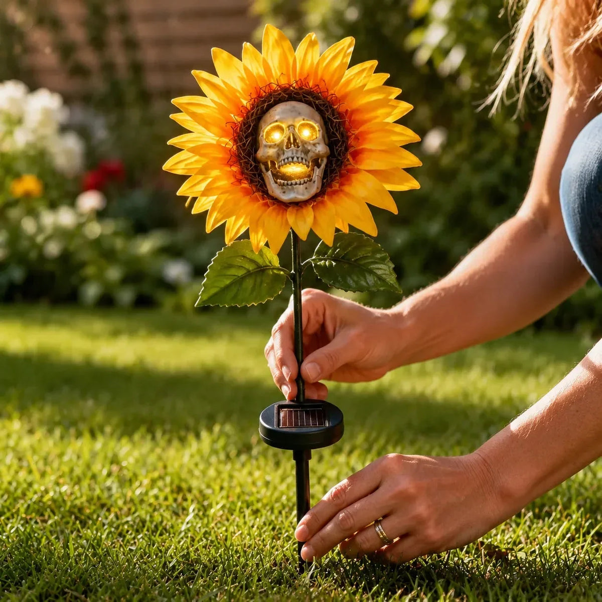 Outdoor Solar Sunflower Skull Stake Light - Illuminate – Sjbklxrkdym1