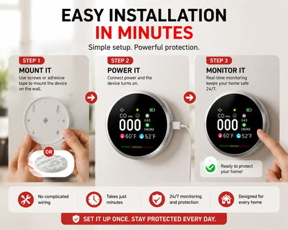 Purpose-Built Smart 6-in-1 Gas Detector – CO Smoke & Gas Leak Alarm