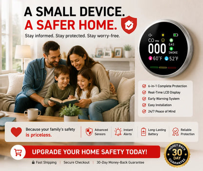 Purpose-Built Smart 6-in-1 Gas Detector – CO Smoke & Gas Leak Alarm