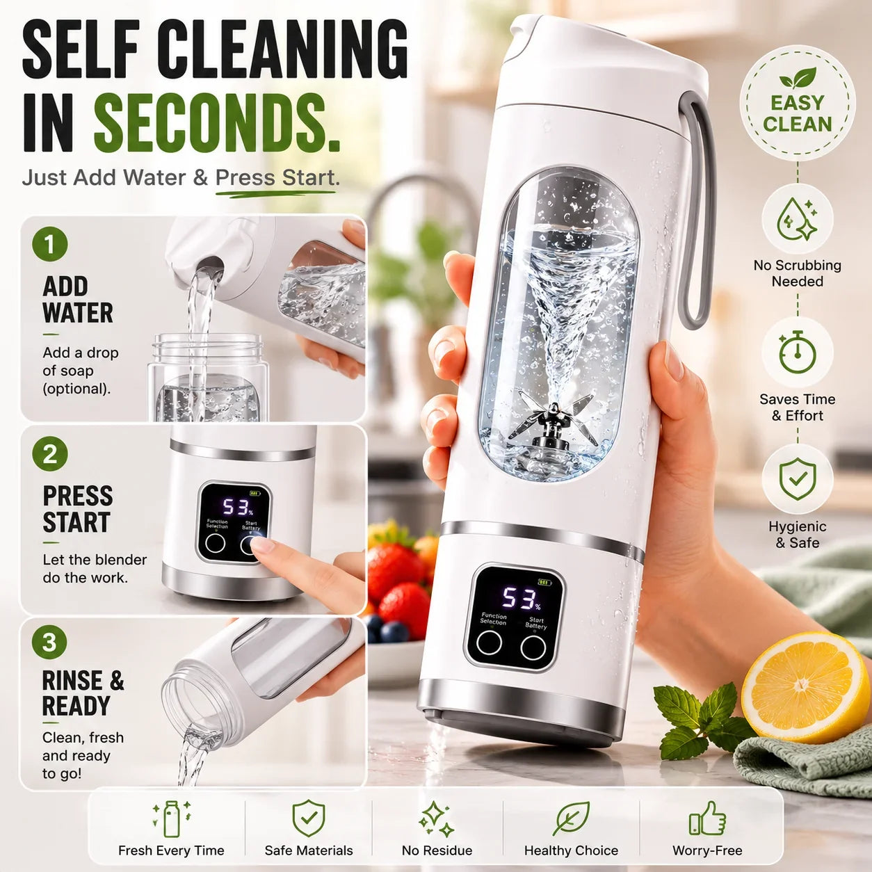 Purpose-Built Portable USB Blender with LED Display - Smoothies &