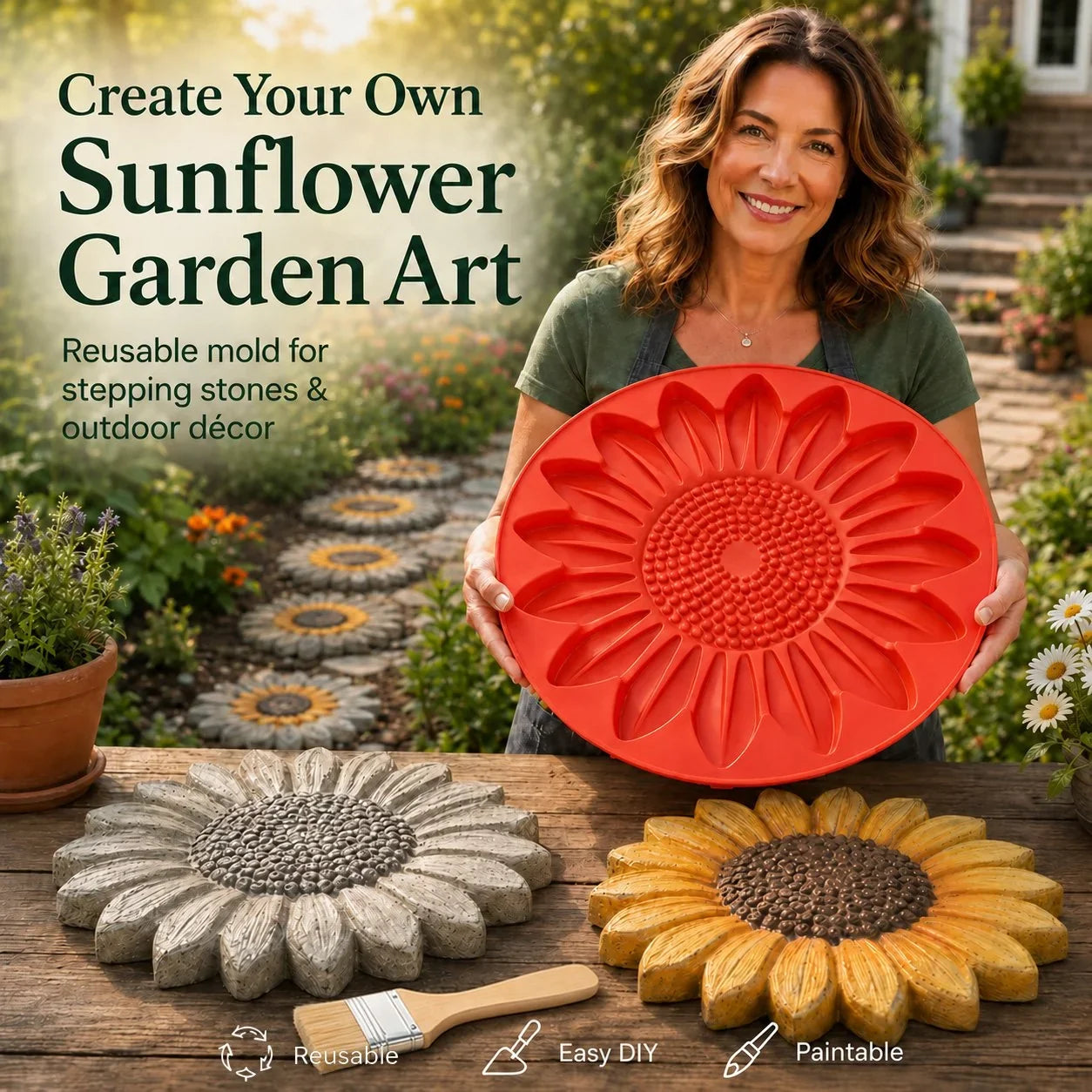 Reusable Sunflower Mold for Concrete Garden Stepping Stones