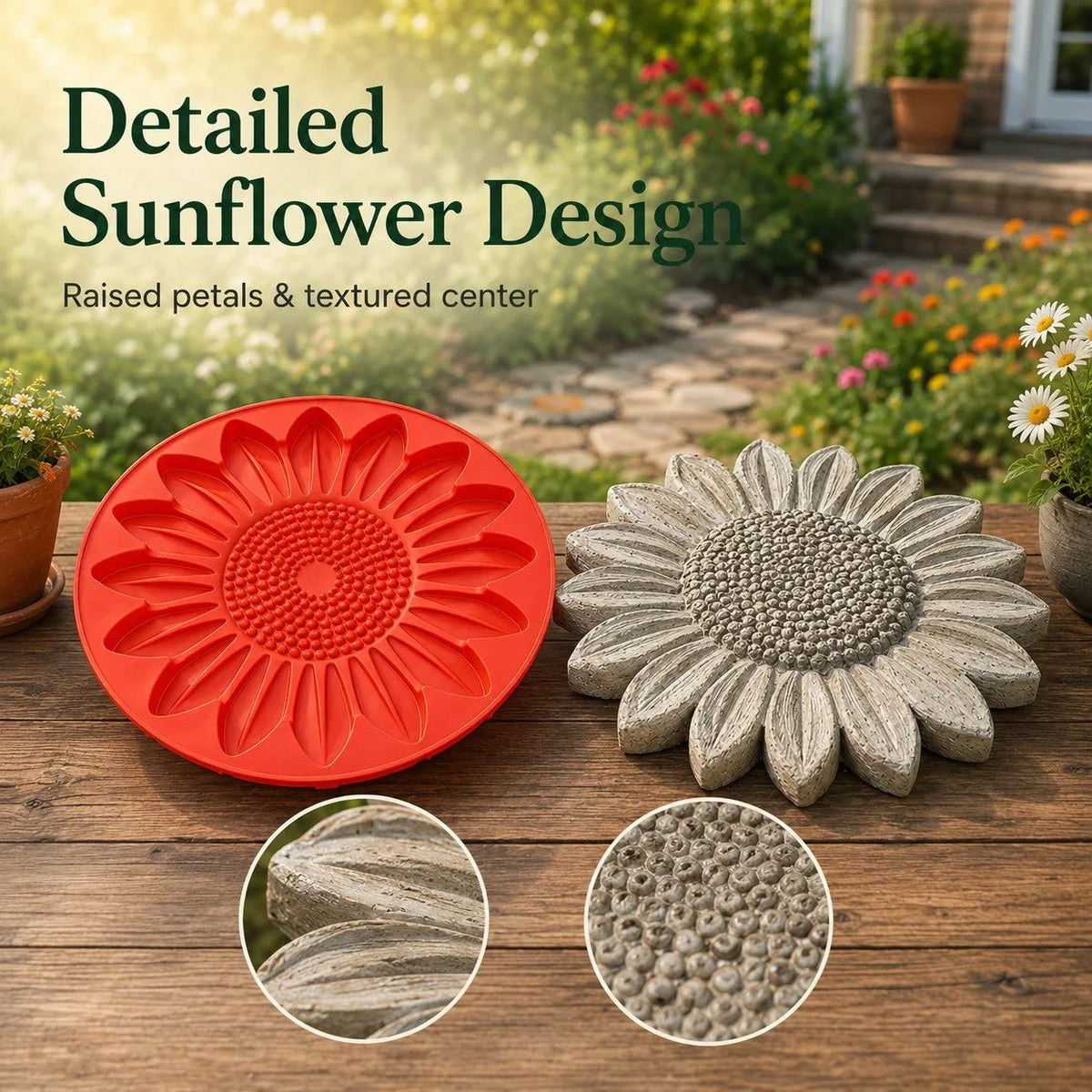 Reusable Sunflower Mold for Concrete Garden Stepping Stones