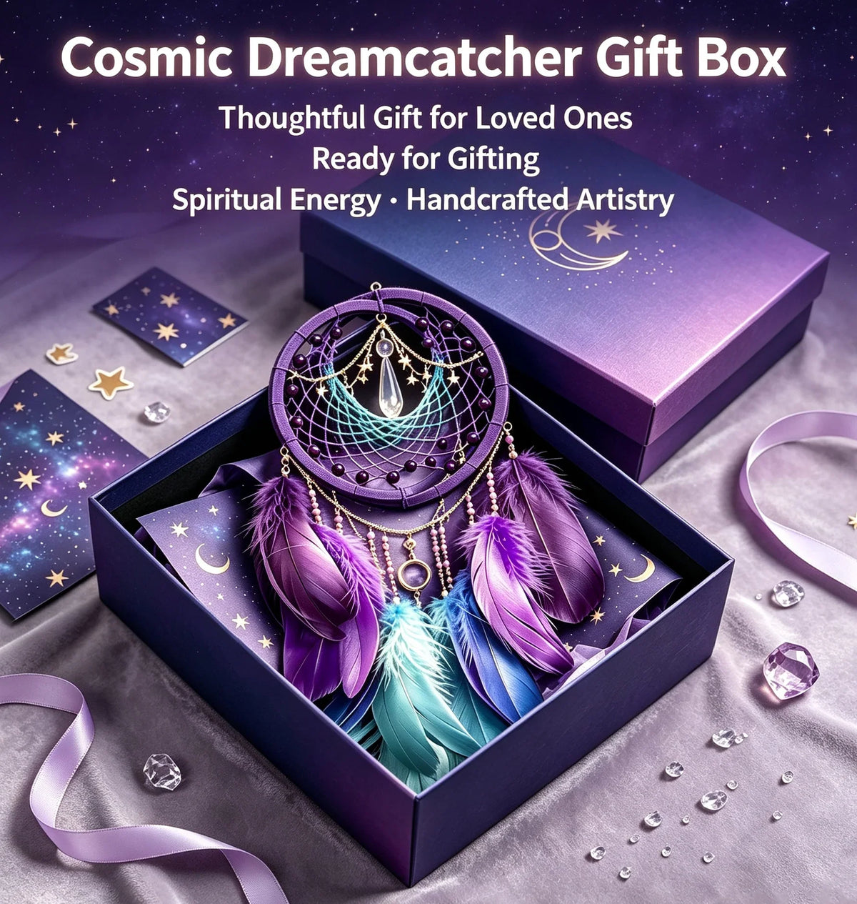 Pet-Friendly Cosmic Crystal Dreamcatcher – Gradient Feather Wall