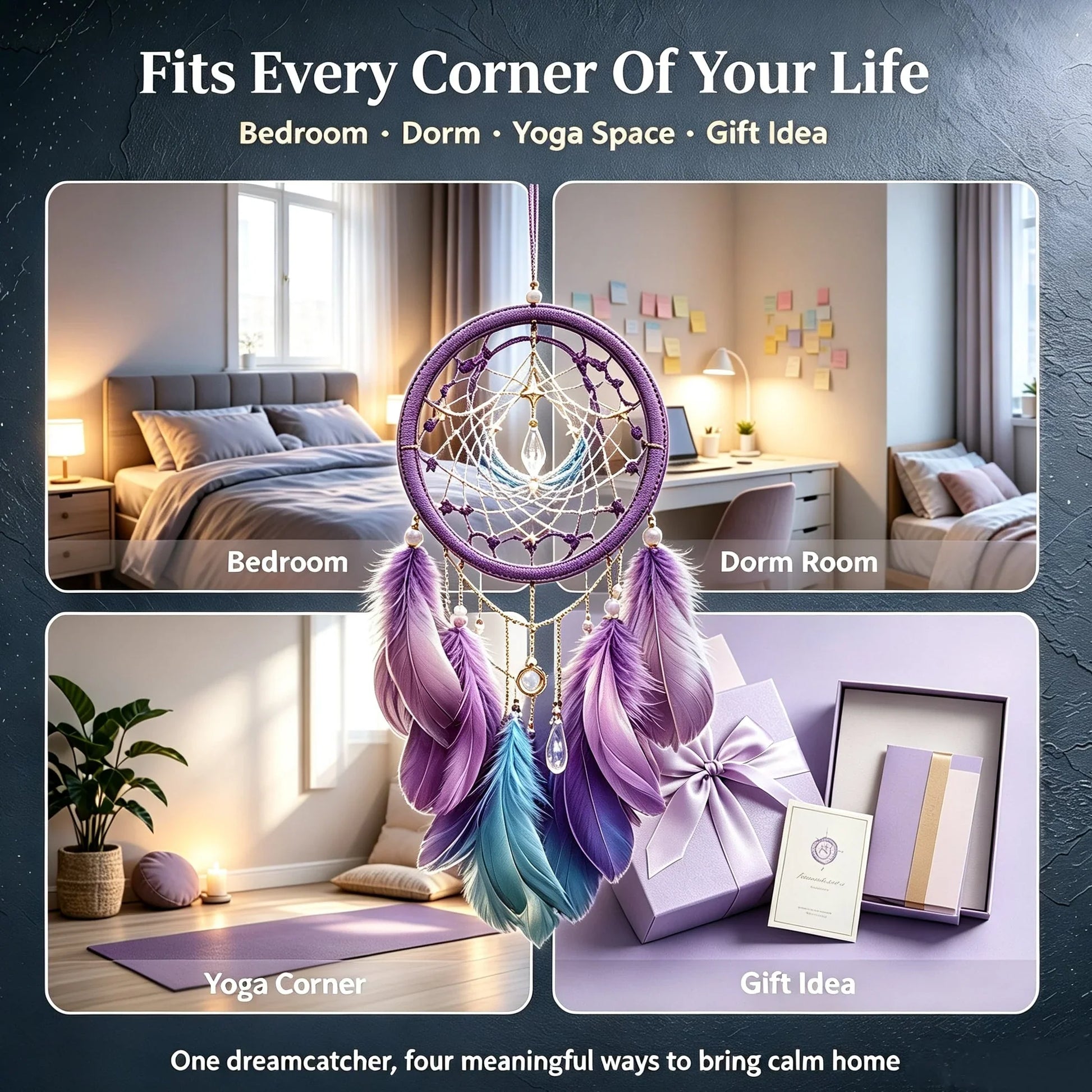 Pet-Friendly Cosmic Crystal Dreamcatcher – Gradient Feather Wall