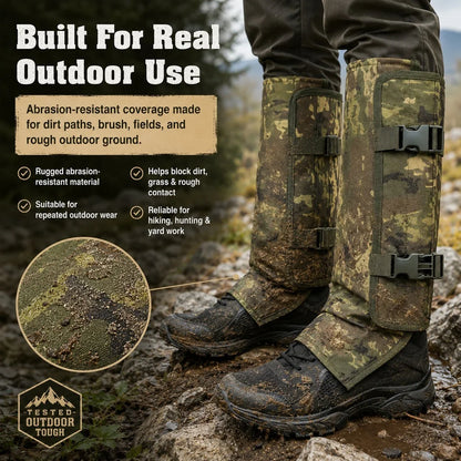 Adjustable Snake-Resistant Leg Gaiters for Hiking and Farm Work