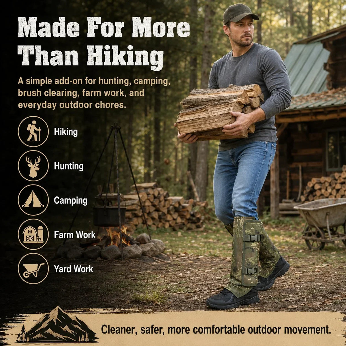 Adjustable Snake-Resistant Leg Gaiters for Hiking and Farm Work