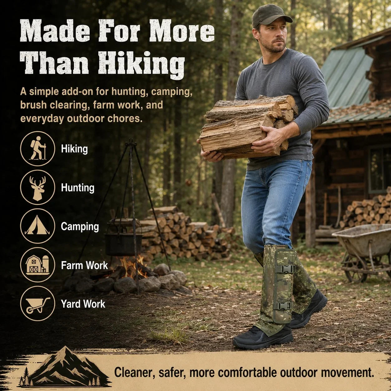 Adjustable Snake-Resistant Leg Gaiters for Hiking and Farm Work