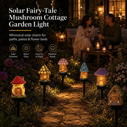 Solar Fairy-Tale Mushroom Cottage Light for Garden Displays