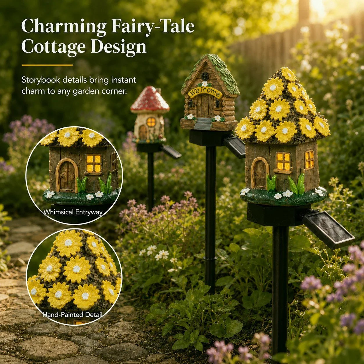 Solar Fairy-Tale Mushroom Cottage Light for Garden Displays