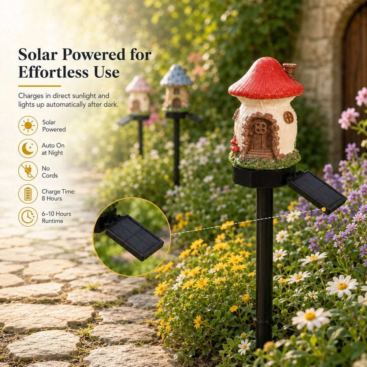 Solar Fairy-Tale Mushroom Cottage Light for Garden Displays