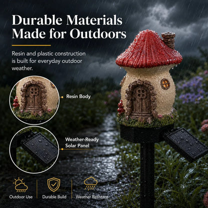 Solar Fairy-Tale Mushroom Cottage Light for Garden Displays