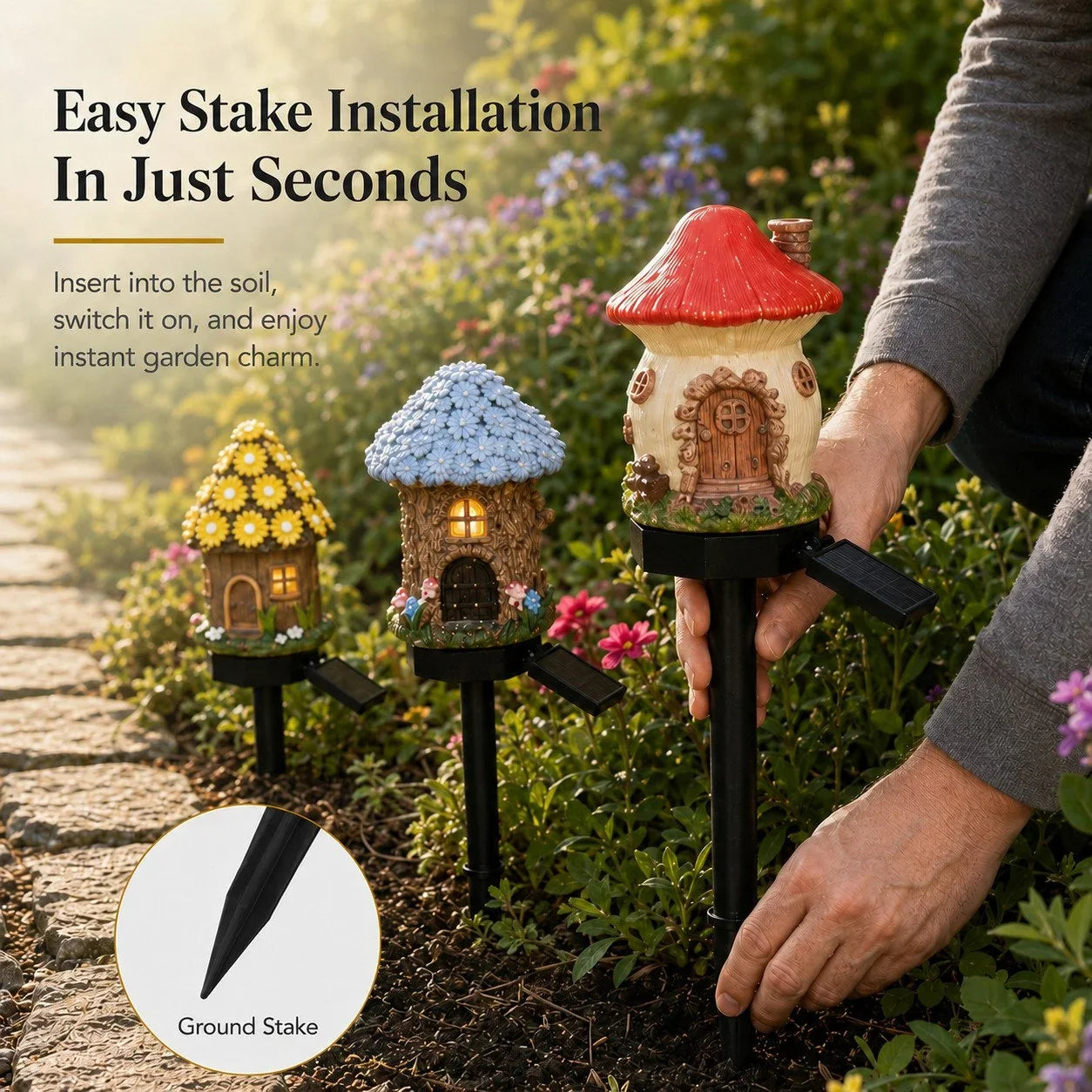 Solar Fairy-Tale Mushroom Cottage Light for Garden Displays