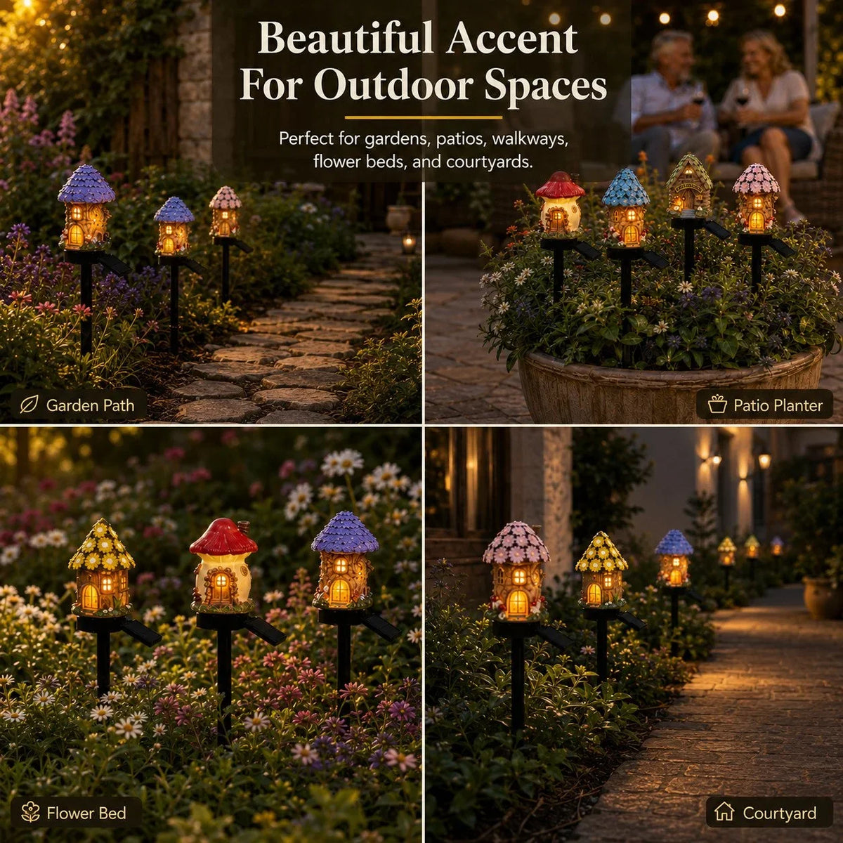 Solar Fairy-Tale Mushroom Cottage Light for Garden Displays