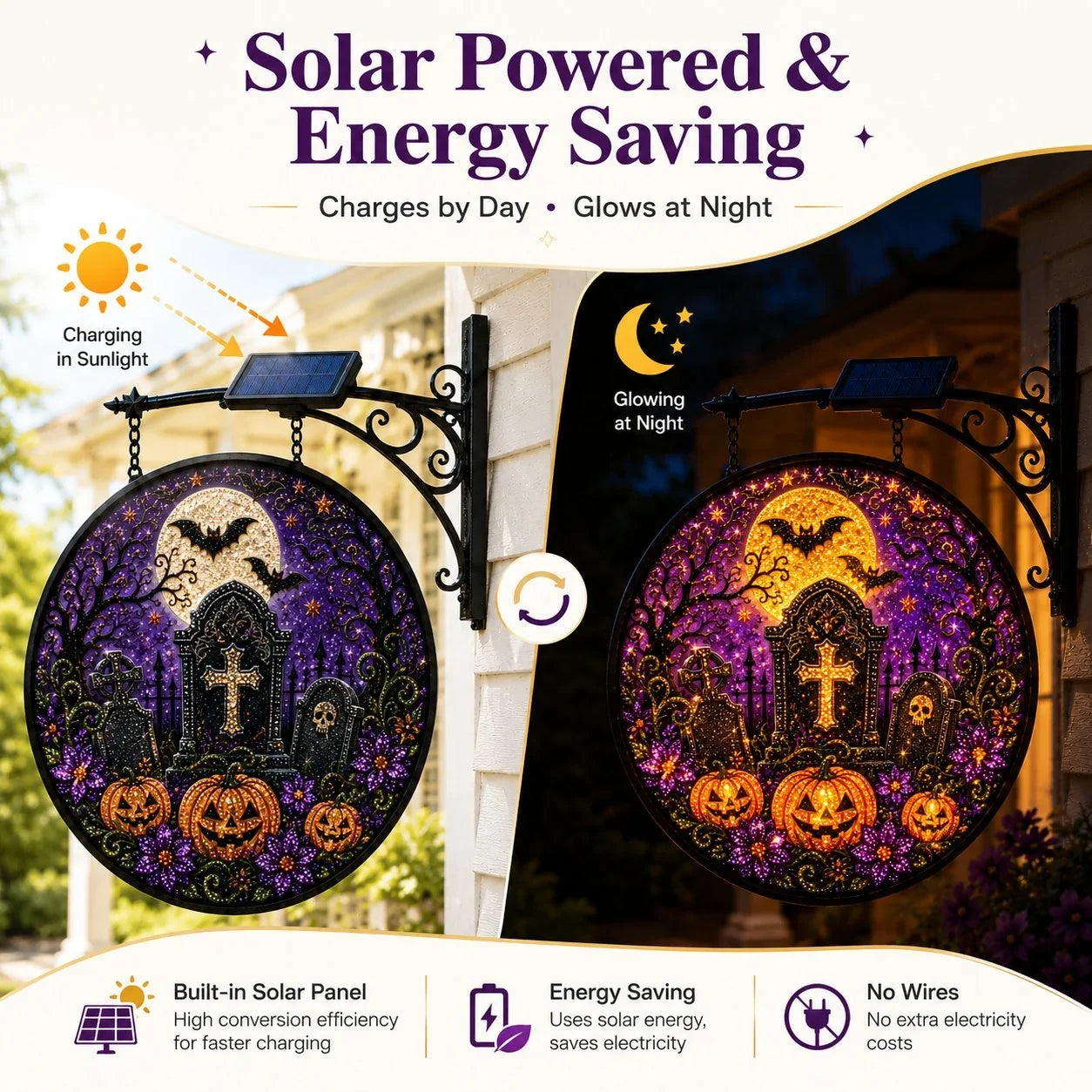 Outdoor Solar LED Hanging Sign Light for Garden Display