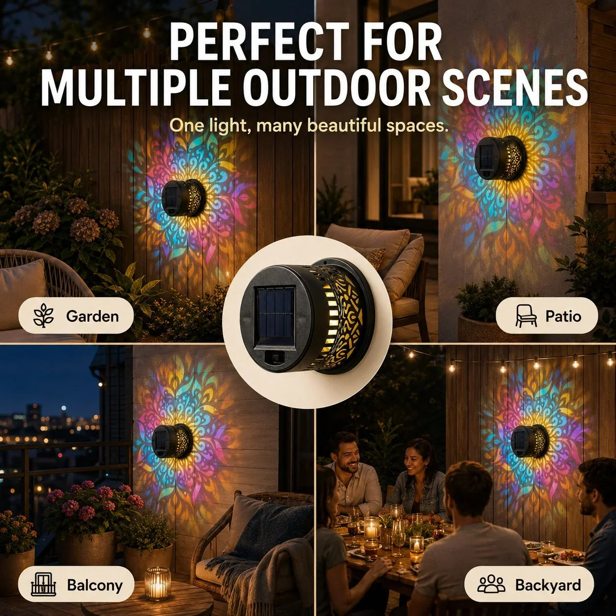 Outdoor-Ready Solar Mandala Wall Light for Garden Display