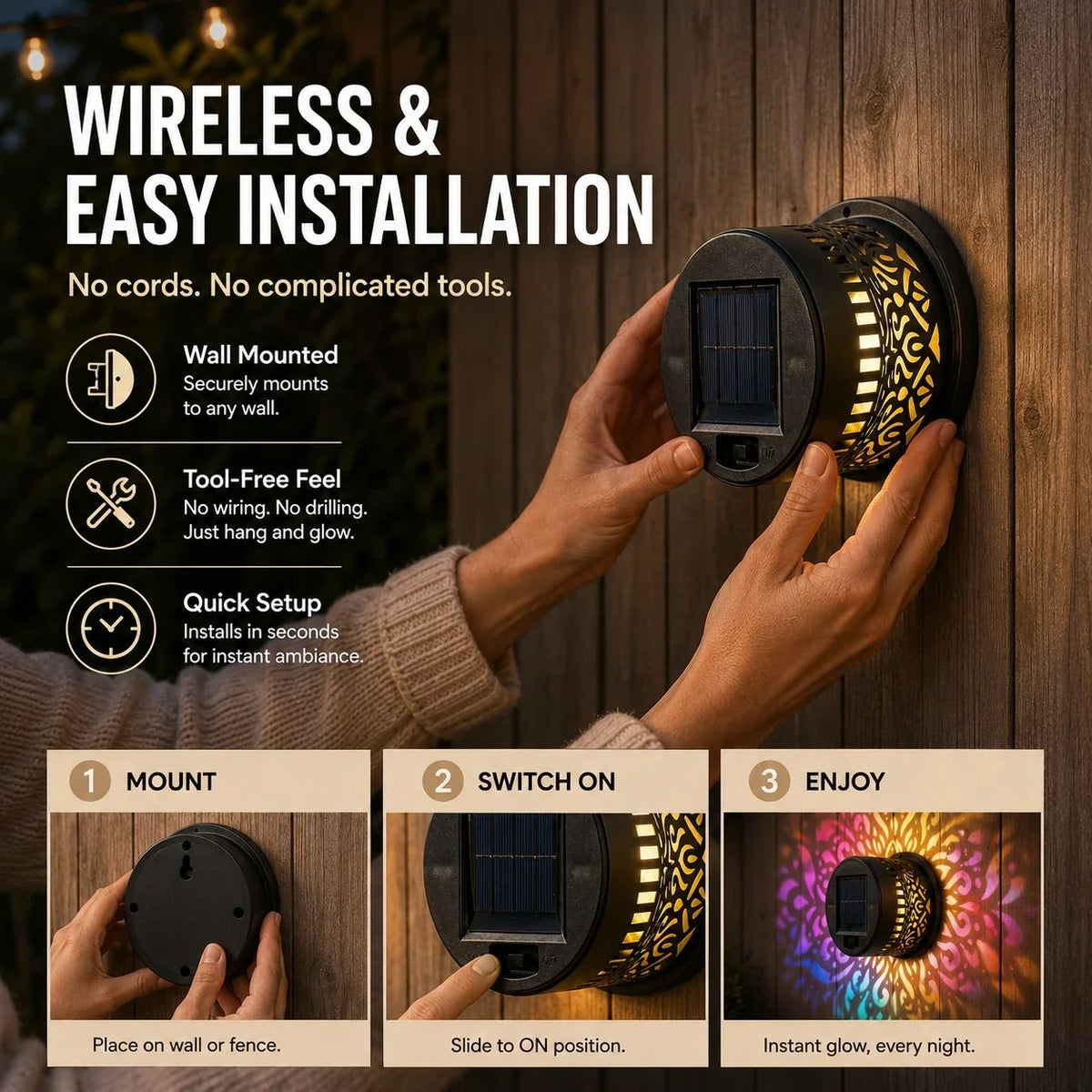 Outdoor-Ready Solar Mandala Wall Light for Garden Display
