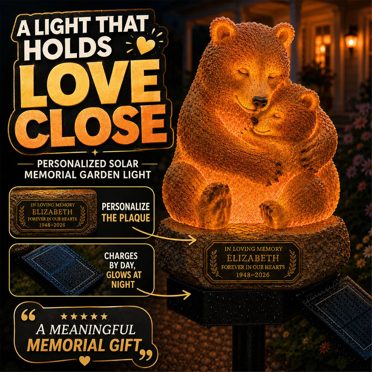 Outdoor Solar Memorial Garden Light with Plaque for Garden Display