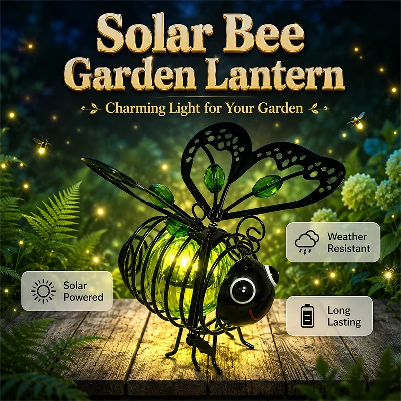 Outdoor Hanging Solar Bee Light – Warm Amber Glow, Flicker- , Garden