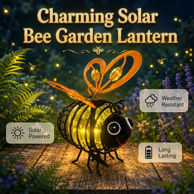 Outdoor Hanging Solar Bee Light – Warm Amber Glow, Flicker- , Garden