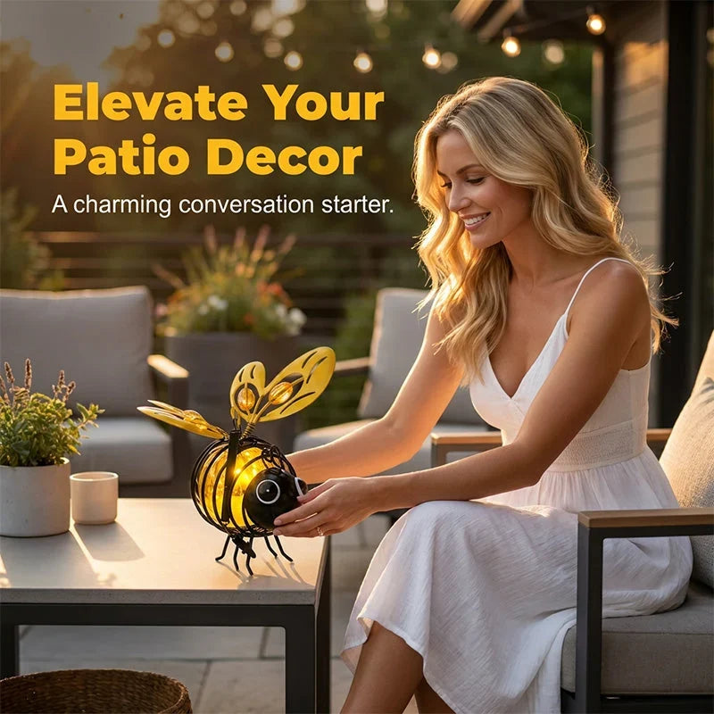 Outdoor Hanging Solar Bee Light – Warm Amber Glow, Flicker- , Garden