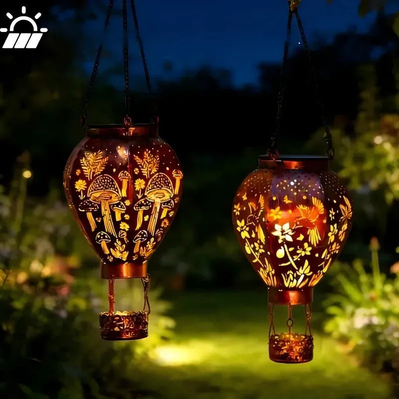 Outdoor Solar-Powered Hot Air Balloon Lantern for Garden Display