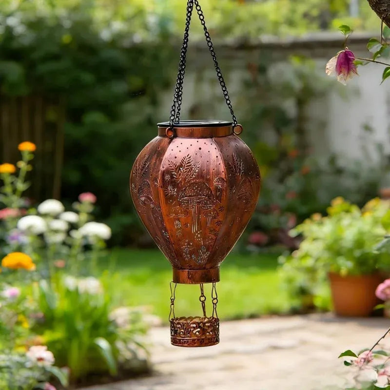 Outdoor Solar-Powered Hot Air Balloon Lantern for Garden Display