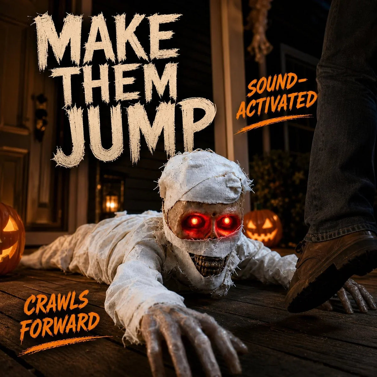 Purpose-Built Sound-Activated Animated Crawling Mummy with Glowing