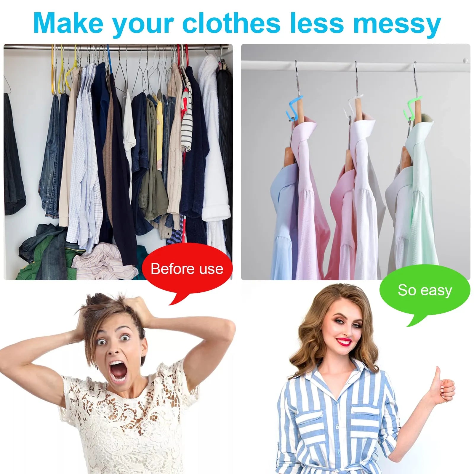 100-Piece Space-Saving Hanger Connector Set for Closets