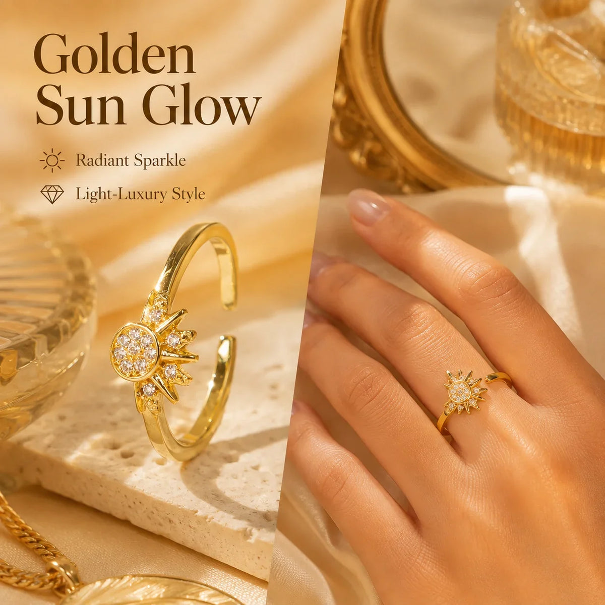 Distinctive Celestial Sun & Moon Adjustable Ring Set – Sparkling