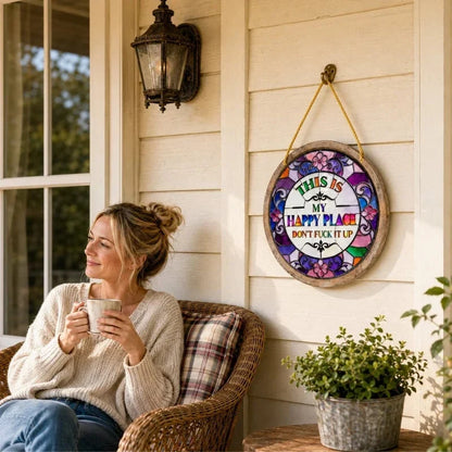 Purpose-Built Stained Glass Happy Place Hanging Decor for Everyday Use