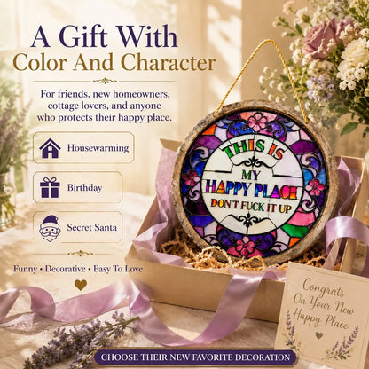 Decorative Stained Glass-Style Happy Place Hanging Sun – Stained Glass