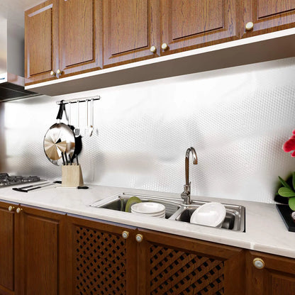 Stainless-Steel Look Oil-Resistant Adhesive Kitchen Wallpaper