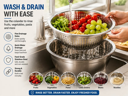 Purpose-Built 3-in-1 Stainless Steel Grater Bowl & Colander