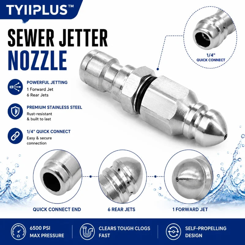 Easy-Care 6500 PSI Stainless Steel Sewer Jetter Nozzle – 1/4" Quick
