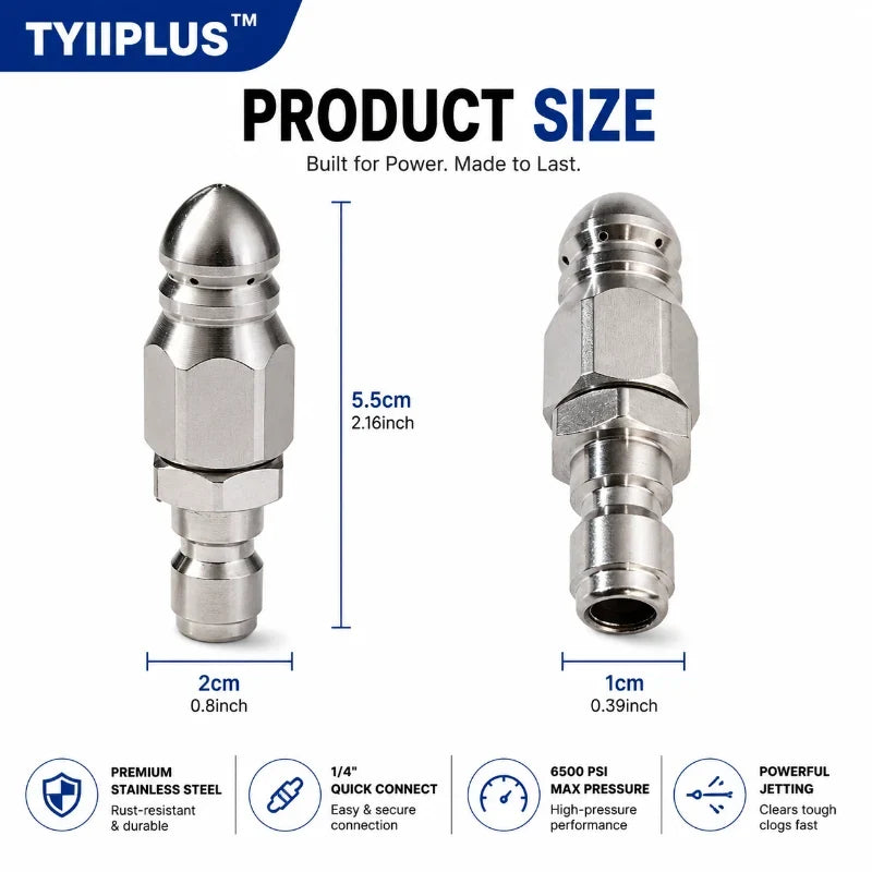 Easy-Care 6500 PSI Stainless Steel Sewer Jetter Nozzle – 1/4" Quick