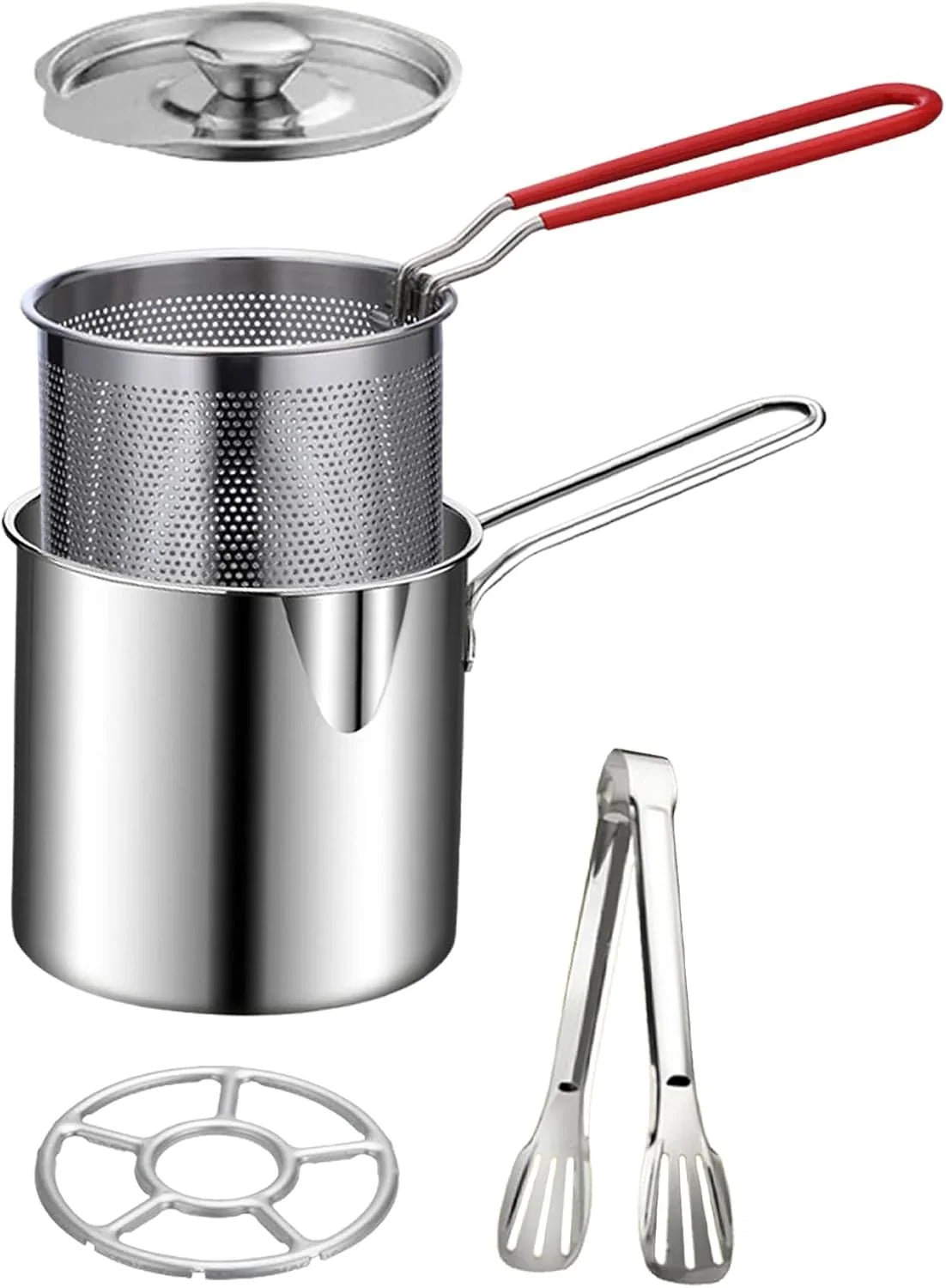 Personal Stainless Steel Mini Deep Fryer with Basket and Food Tongs