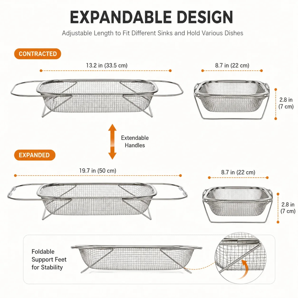 Space-Saving Expandable Over-the-Sink Strainer