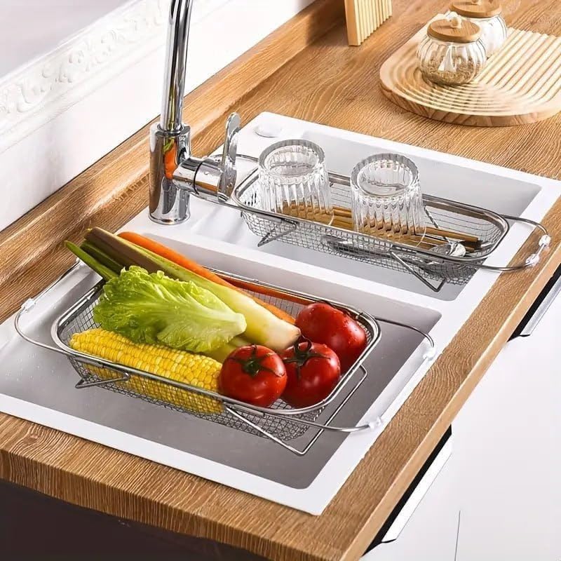 Space-Saving Expandable Over-the-Sink Strainer