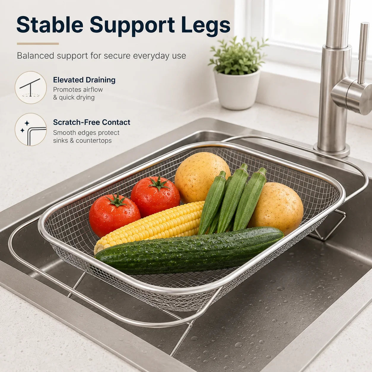 Space-Saving Expandable Over-the-Sink Strainer