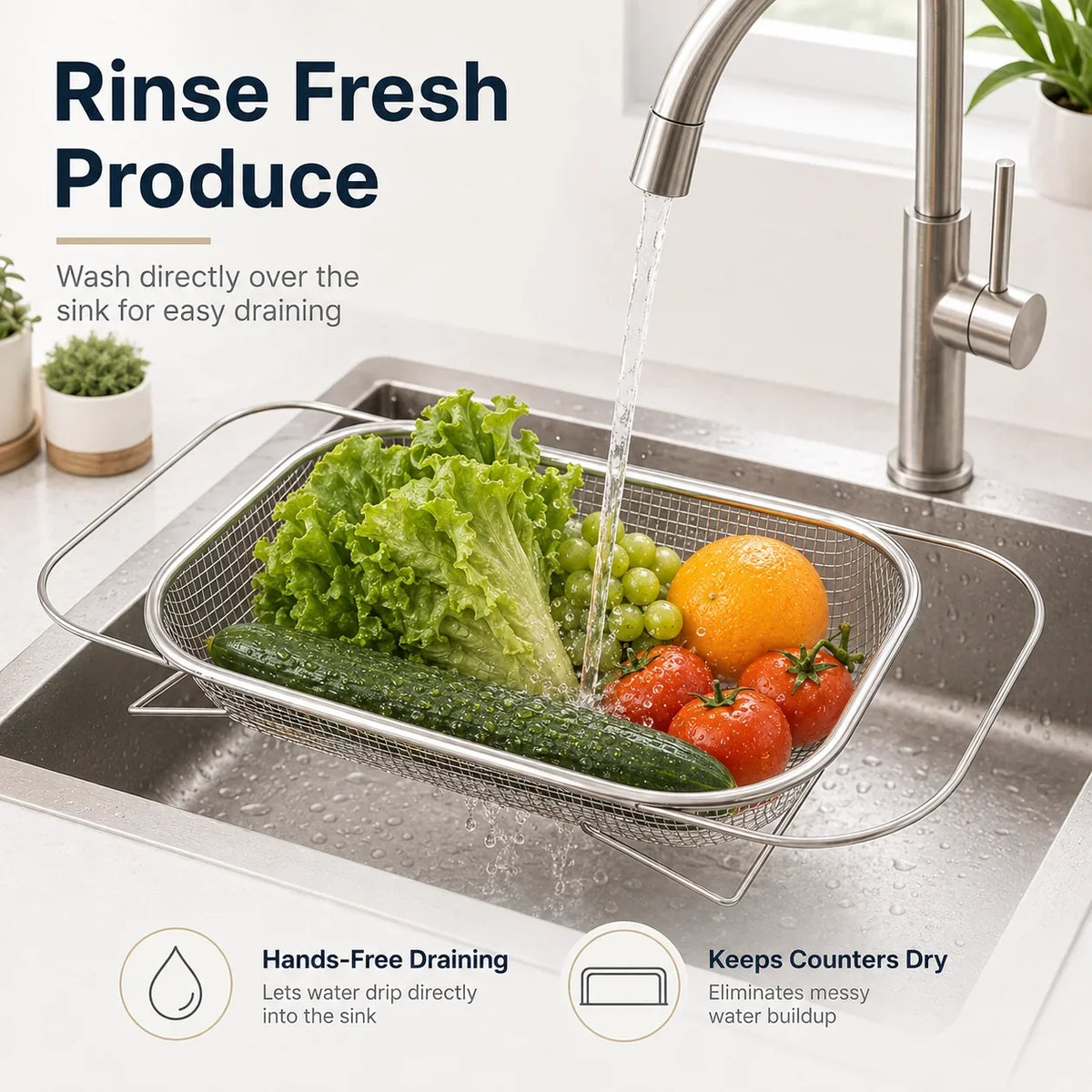Space-Saving Expandable Over-the-Sink Strainer