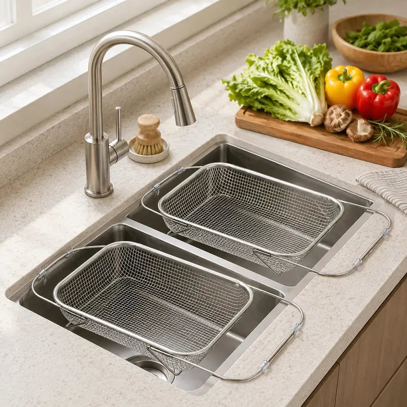 Space-Saving Expandable Over-the-Sink Strainer