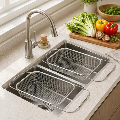 Space-Saving Expandable Over-the-Sink Strainer